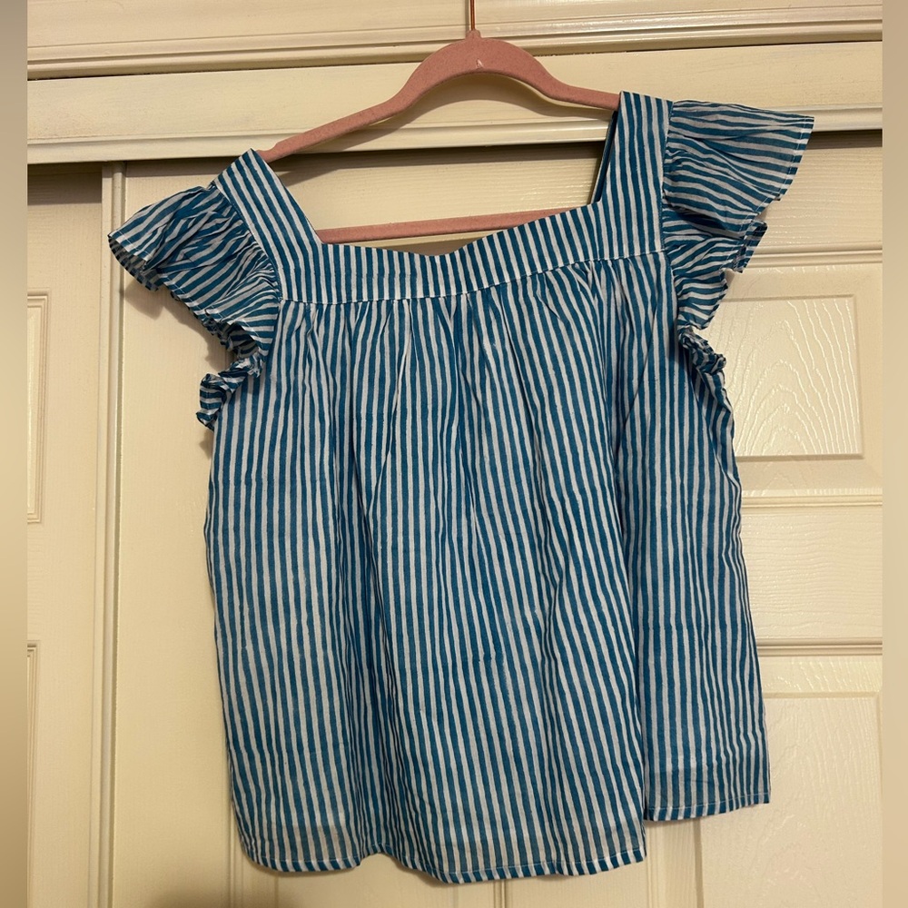 Emerson Fry LAURENT FLUTTER TOP - SUNDAY STRIPE BLUESY ORGANIC - Picture 4 of 4